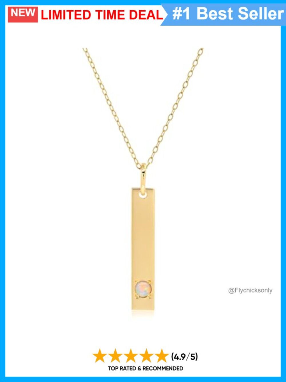 14k Gold Bar Pendant Necklace 3mm Round Opal 16-18" Adj Cable Chain